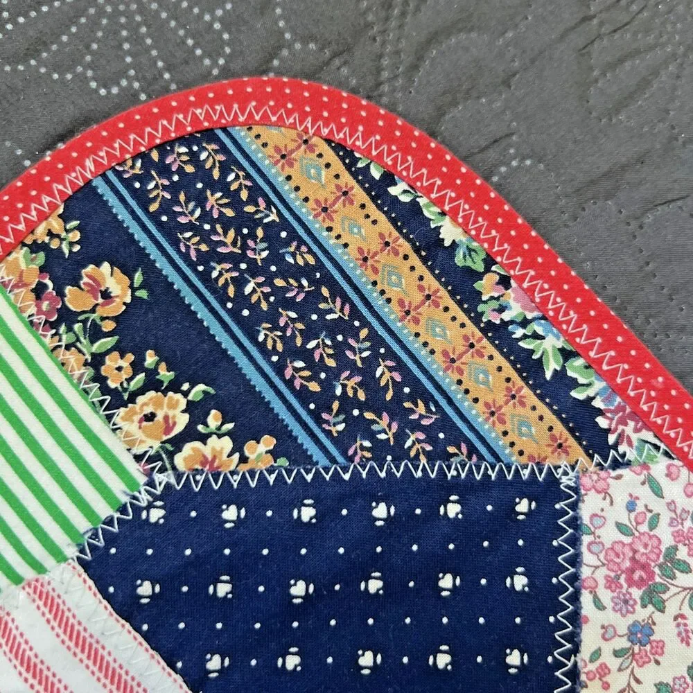 VTG Crazy Quilt Pattern Patchwork Handmade Reversible Cloth Placemats 16x11” 4pc